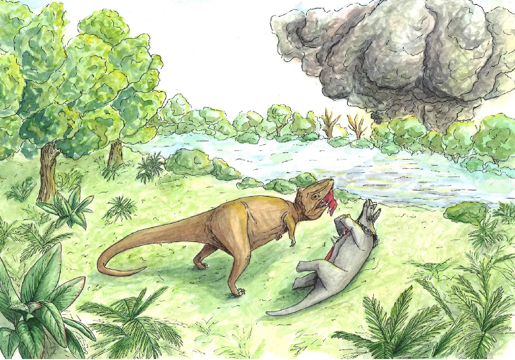 Dinosaur with asteroid impact
