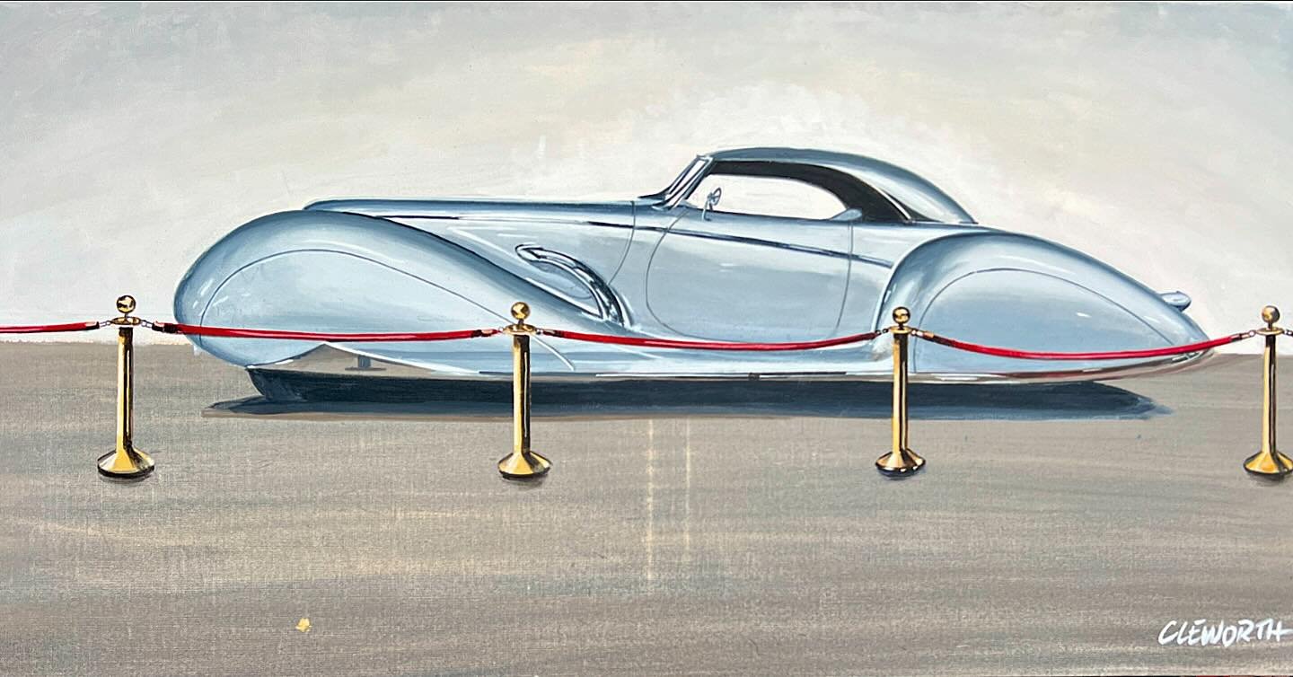 Recently went to @petersenmuseum and saw this beautiful custom 1938 Delahaye owned by @metallica frontman James Hetfield. Once I got a glimpse of it I knew it had to become a painting and of course with an added velvet rope. What do you think? 

If a