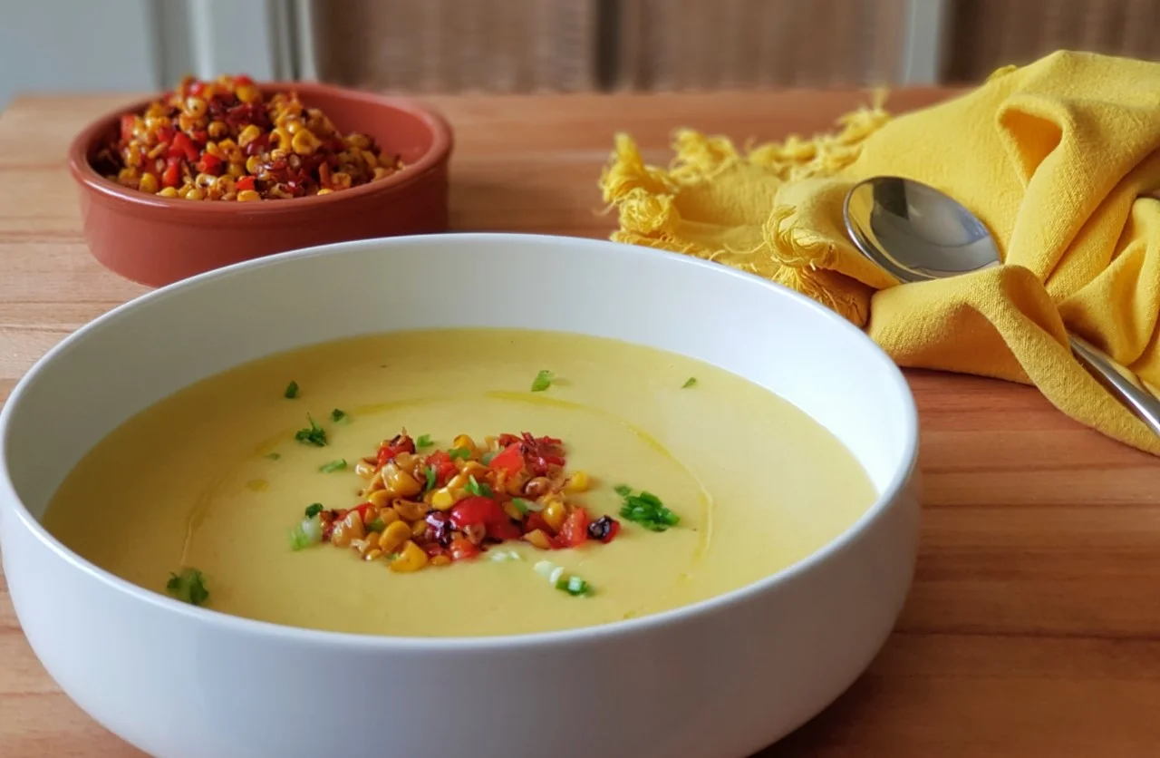 شوربة كريم الذرة والفليفلة الحلوة