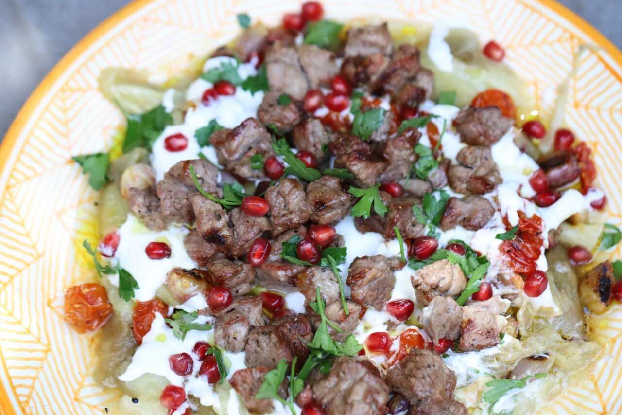 Smoky Aubergine and Grilled Lamb