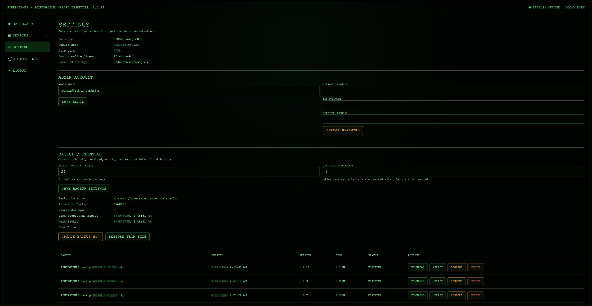 POWERSSBWIZ - SOUNDBRIDGE WIZARD ESSENTIAL - Settings