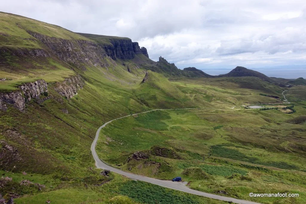 Hiking the Isle of Skye's Trotternish Ridge - not for the faint of heart! awomanafoot.com Fantastic and challanging two-day hike on the Skye Trail. #hiking #Skye #Scotland #SkyeTrail #solo #femalehikers #Highlands | Hiking in Scotland | Women hiking solo on Skye | Female solo hikers | #Trotternish |