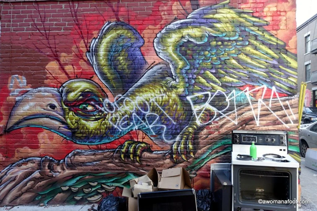 Montreal Street Art: Wander through the streets of Montreal and be awed by the fantastic street art. | Urban art | Murals | Quebec | Canada | Cultural Travel | awomanafoot.com