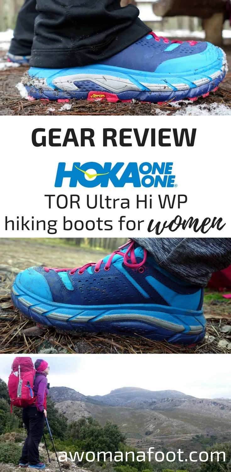 Gear review - are HOKA One One TOR Ultra Hi hiking boots for you? I know they are the perfect hiking boots for me! Check what is so special about them and why I love them so. | Awomanafoot.com | #Gear | #Hiking | #Boots | #FemaleHikers | Hiking boots for women | Hiking boots review | #HokaOneOne | Which hiking boots should I buy? | Best hiking boots for women |