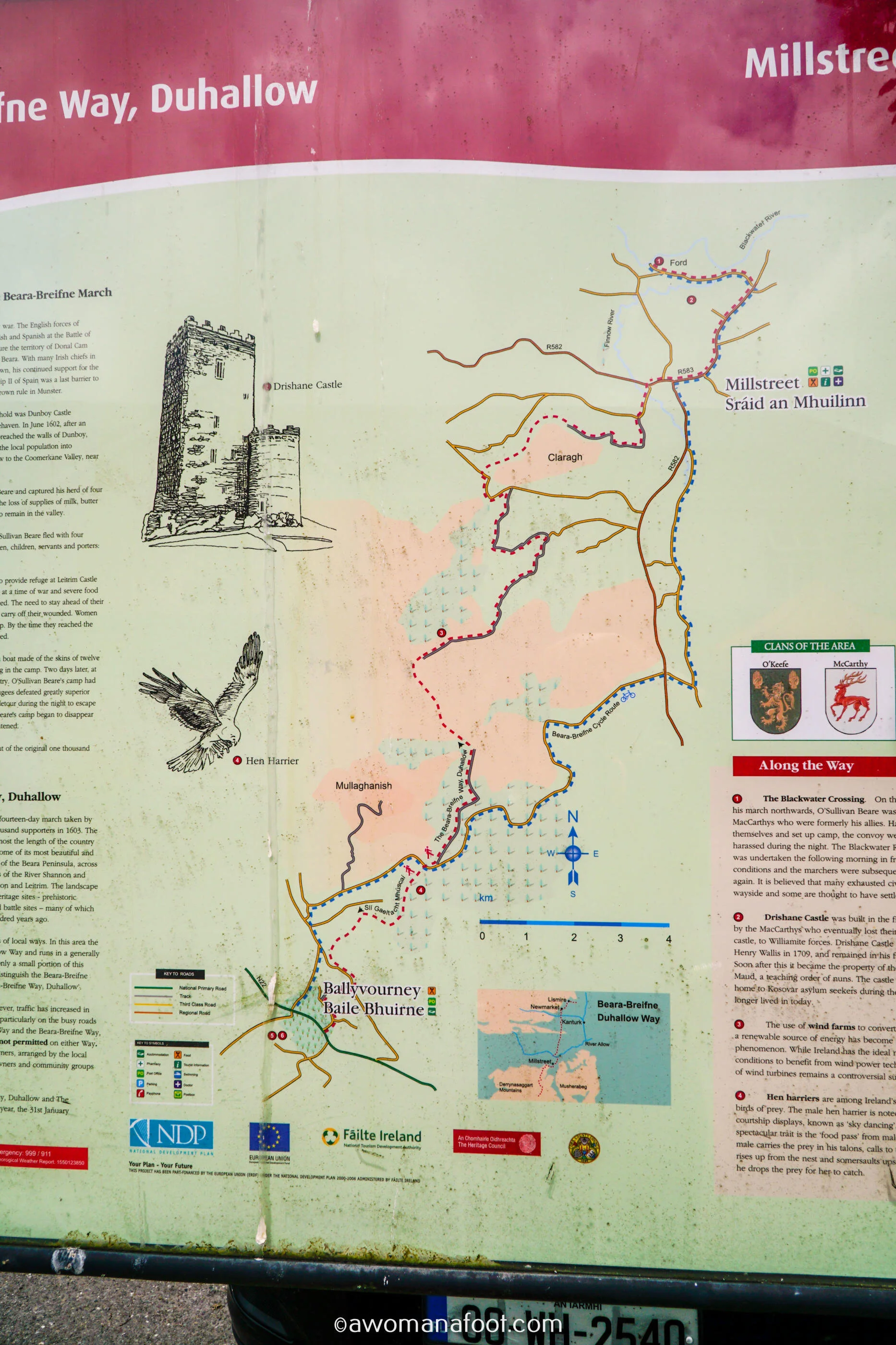 Hiking Solo the beautiful Sli Gaeltacht Mhuscrai trail in Ireland! First part: from Millstreet to Ballyvourney @ awomanafoot.com | Irish Trails | Hiking in Ireland | Active holidays in Ireland | West Cork Trails | Female Solo Hikers | European Trails | #Ireland #Hiking #FemaleSoloTravel #Trails #SliGaeltachtMhuscrai #Cork #HikingSolo