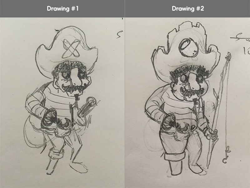 A fantastic example of how a traditional pirate drawing has been altered to fit the characteristics of our second brief.
