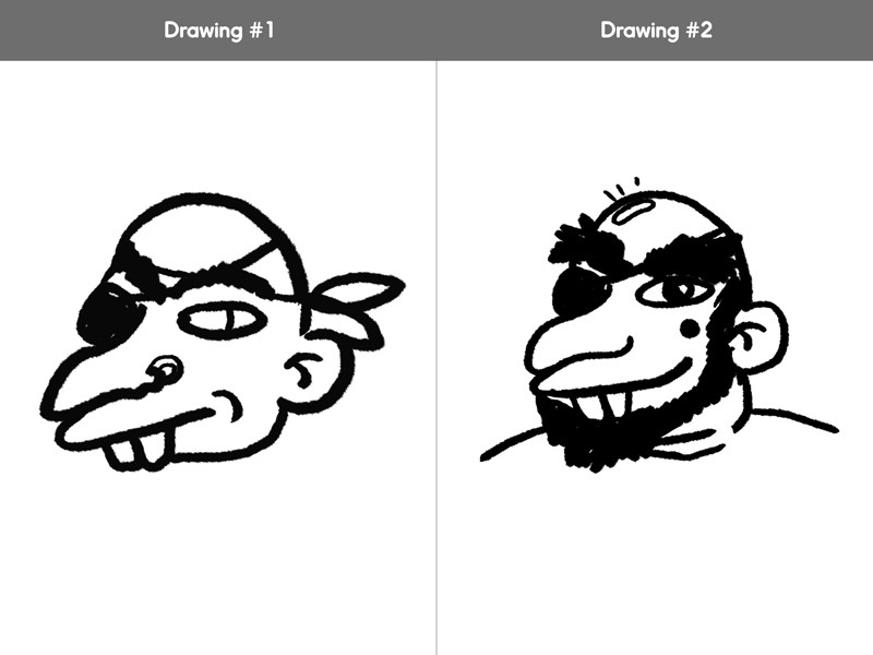 While the second drawing still definitely reads pirate, the subtle changes from the first give him more character.