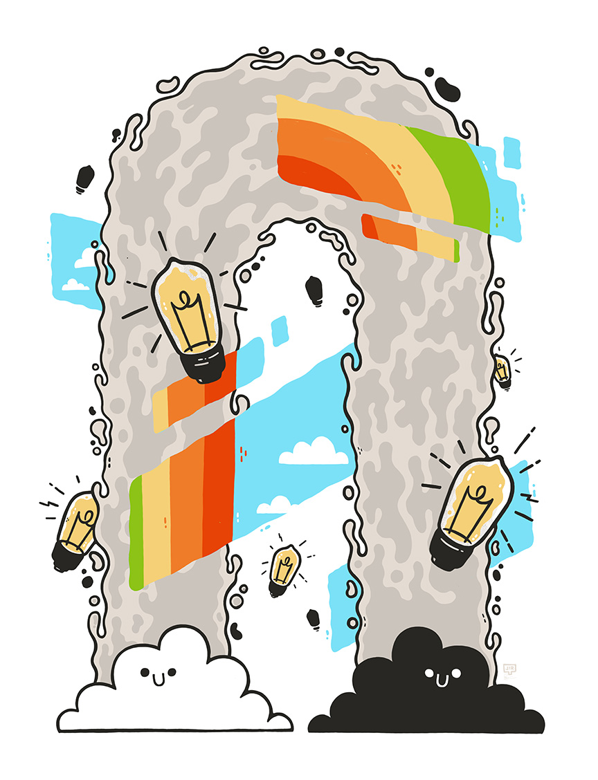 Rainbows, Lightbulbs and Sludge. The first illustration of Jetpacks' Some Assembly Required series