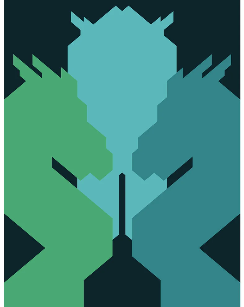 Once I had the drawing and rough colour scheme I began the vector process by creating the basic masses for my hydra heads and ship bow.