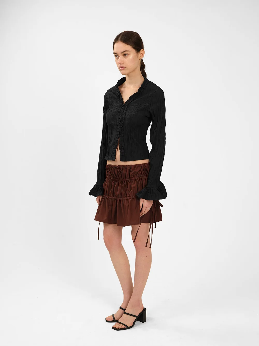 Crinkle Ruffle Shirt (black) — s_ba