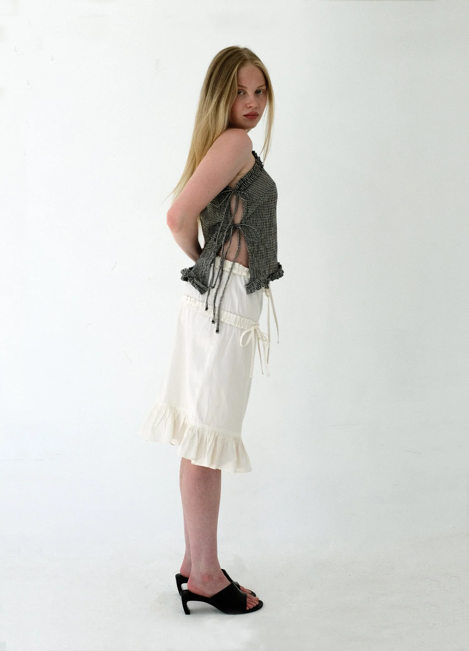 Ruffle Shoulder Top (check)