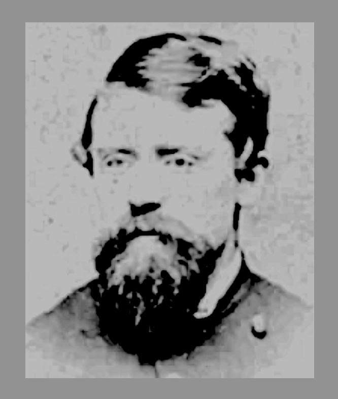 A black-and-white portrait of a man with a beard and mustache, wearing a military uniform from the 19th century.