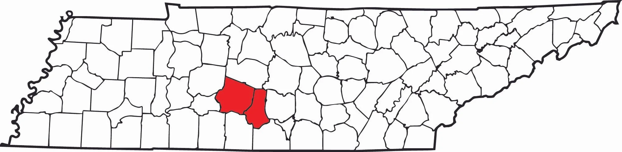 Outline of the state of Tennessee with one county highlighted in red.