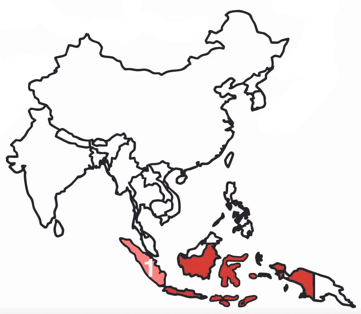 Map of Southeast Asia with Thailand, Malaysia, and Indonesia highlighted in red.