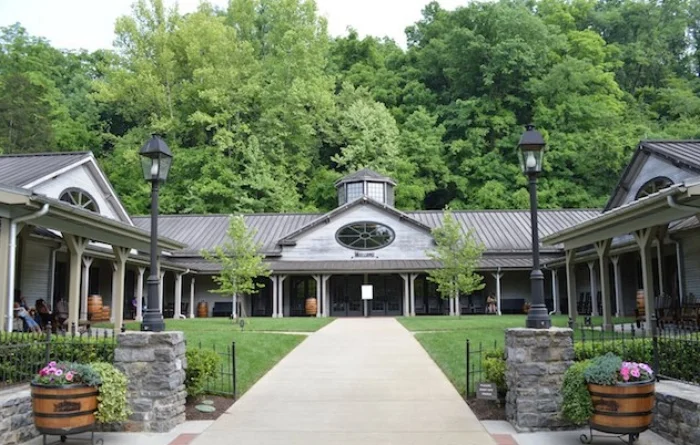 The front entrance to the "Jack Daniel's Distillery" in Lynchburg, Tennessee.