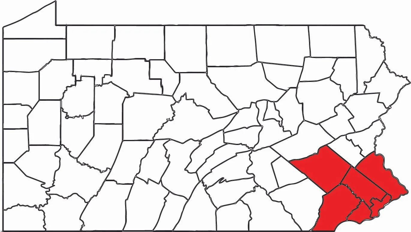 Map of Ohio with several counties highlighted in red, indicating a specific region in the southeastern part of the state.