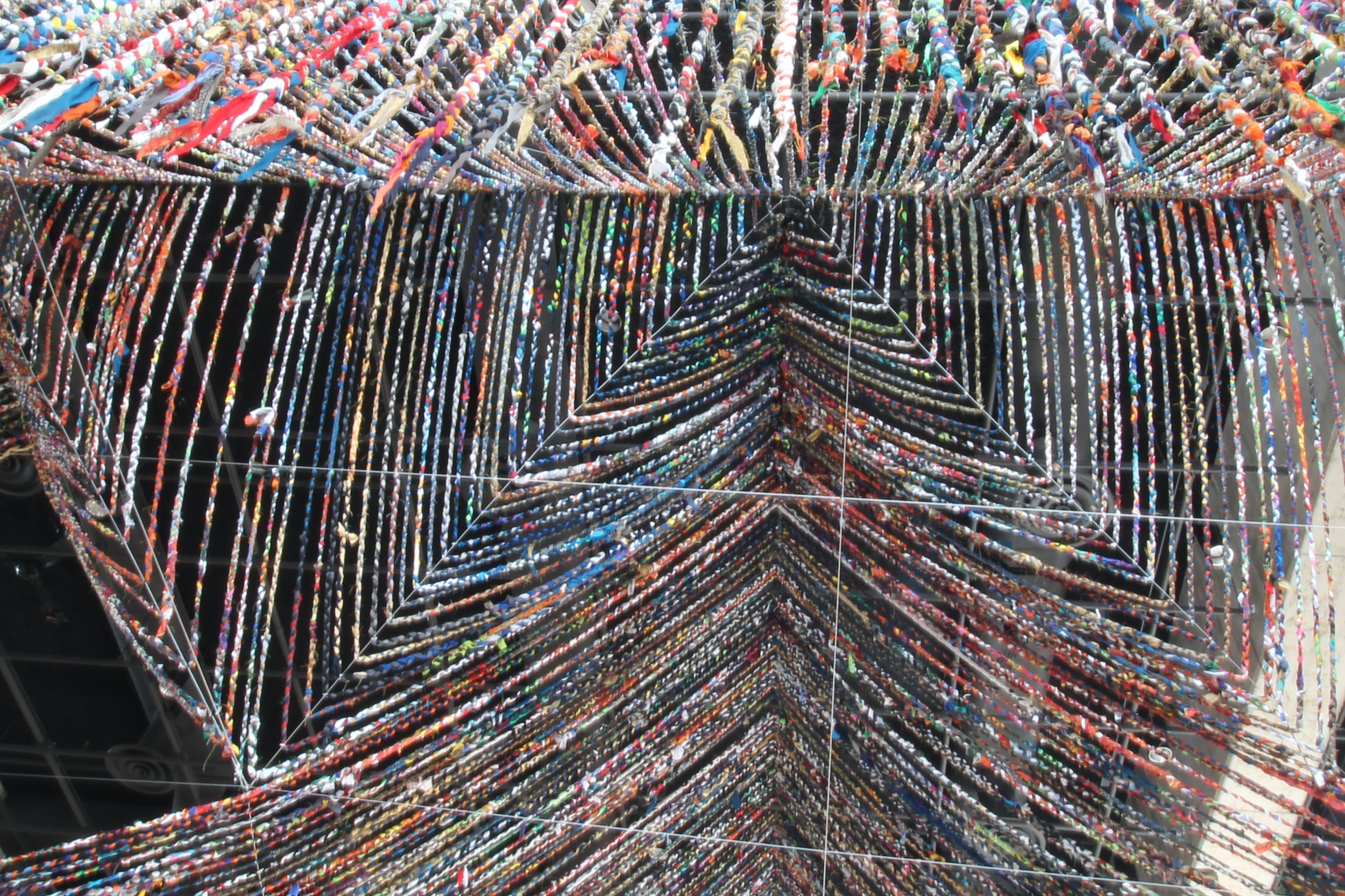 Detail of Mark Rumsey, Memory Map: Roof Line - State Street , reclaimed textiles, 2019