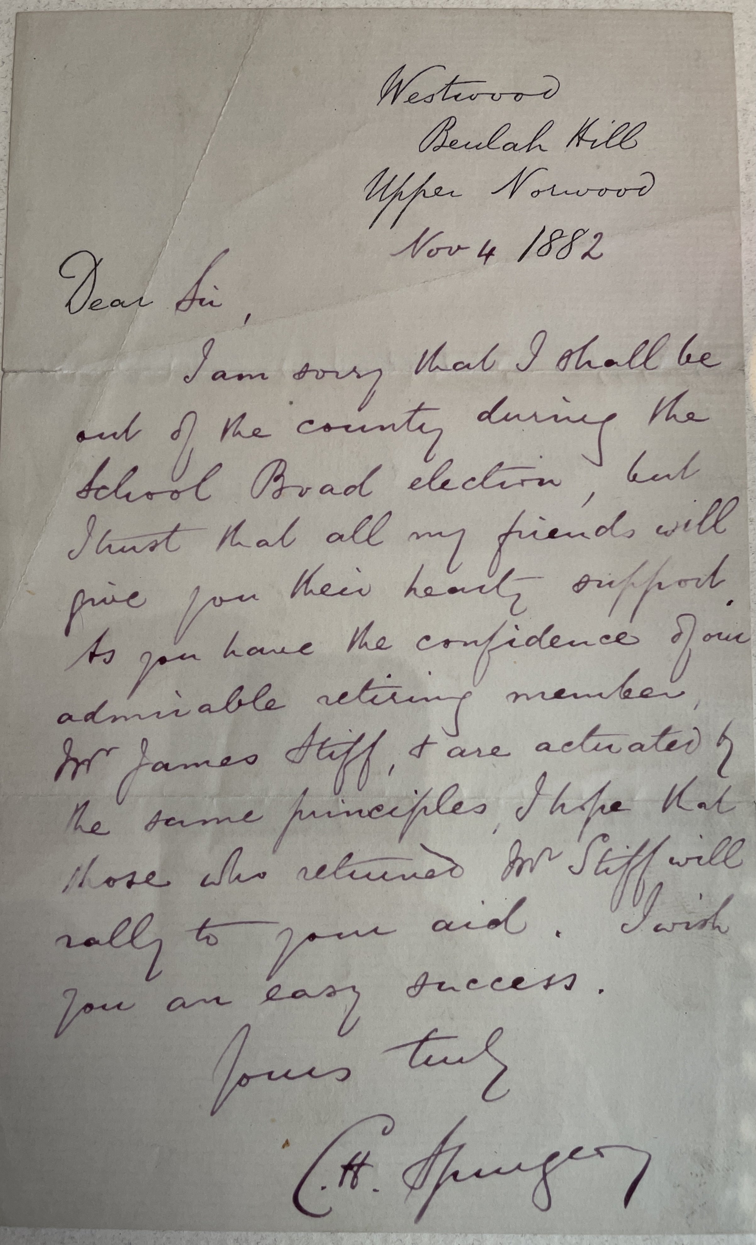 1882 C. H. Spurgeon Letter and Autograph, nicely framed