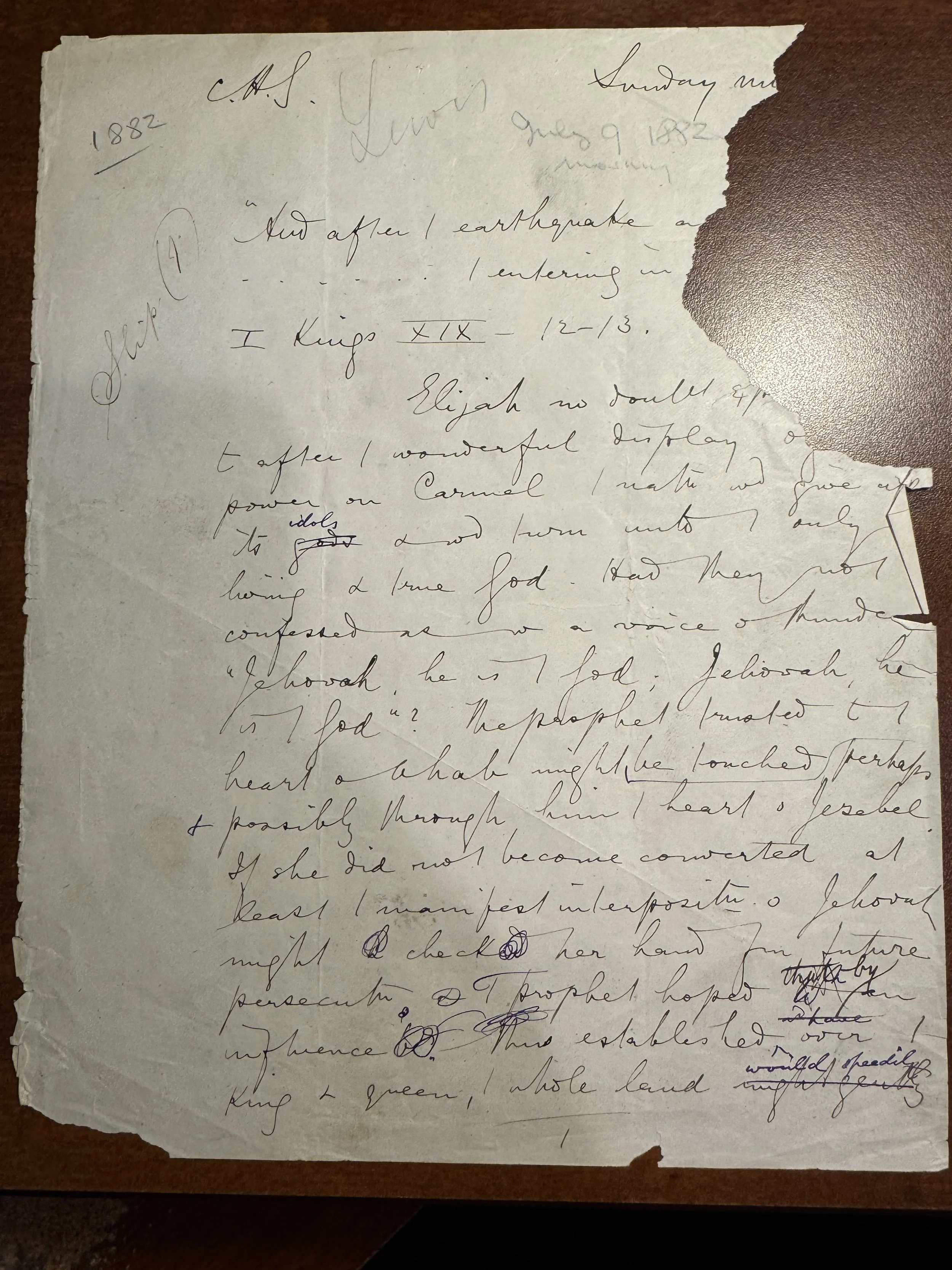 Spurgeon Sermon Manuscript - 1 Kings 19:12-13  "The Still Small Voice" - 1882