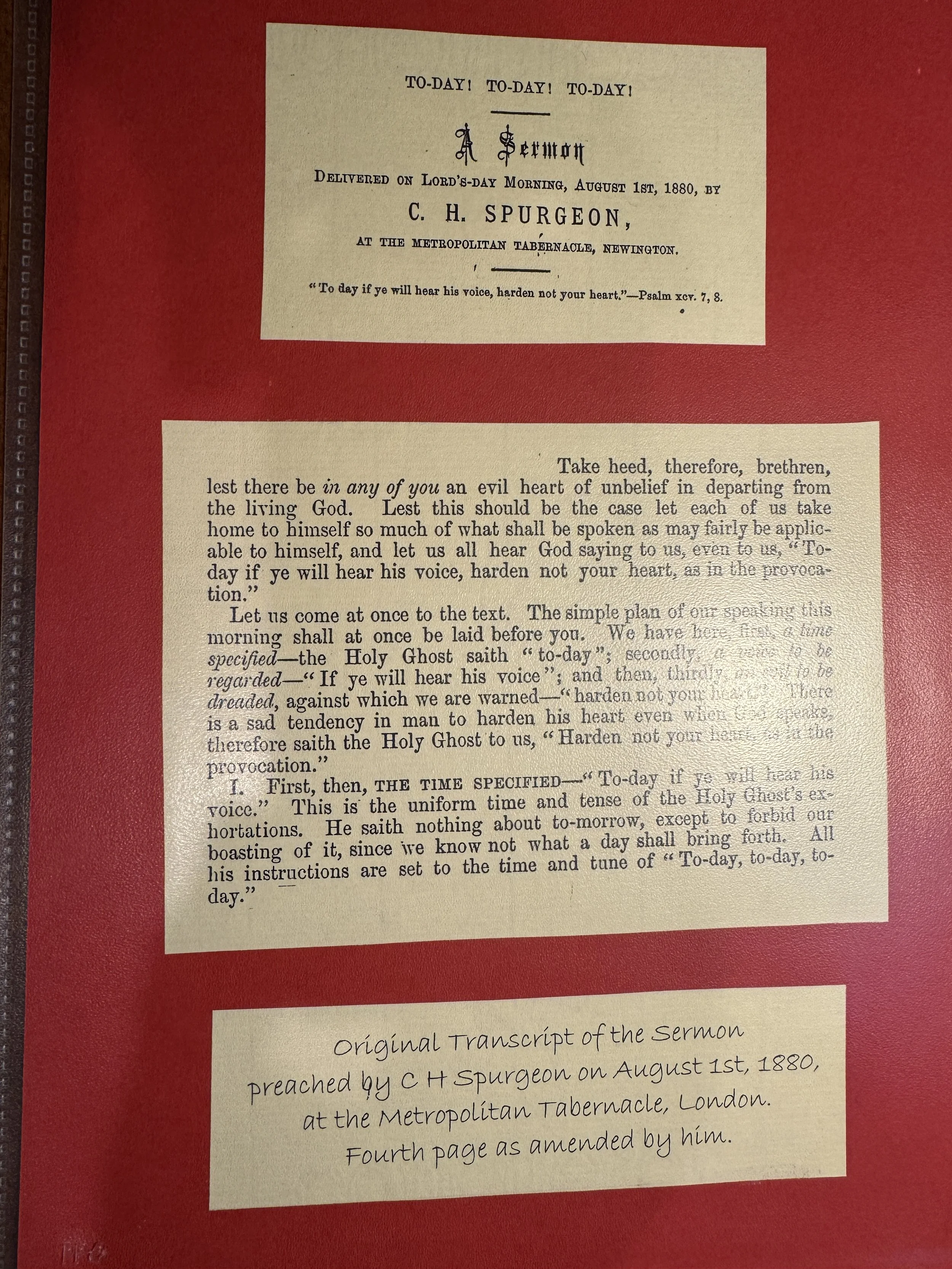Spurgeon Sermon Manuscript - Discount.  Ps. 95:7-8 "Today, Today, Today"