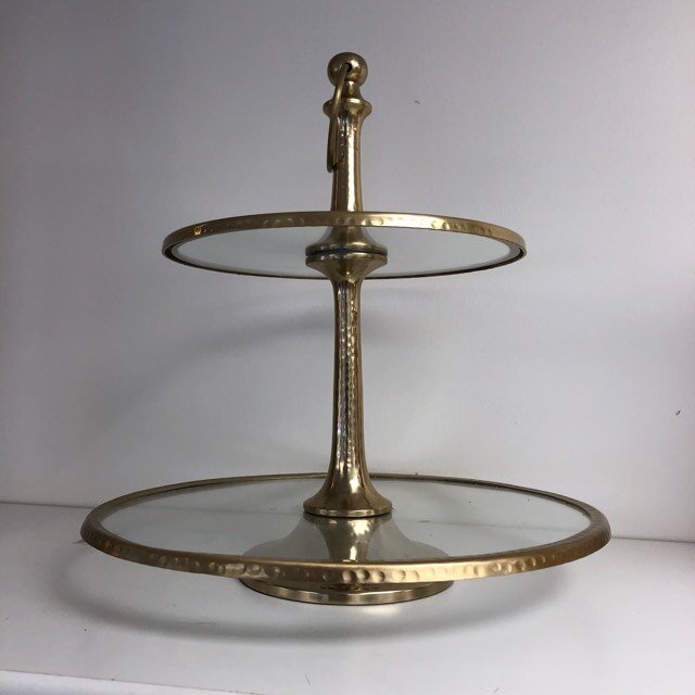 Two Tiered Dessert Stand with Gold Rim