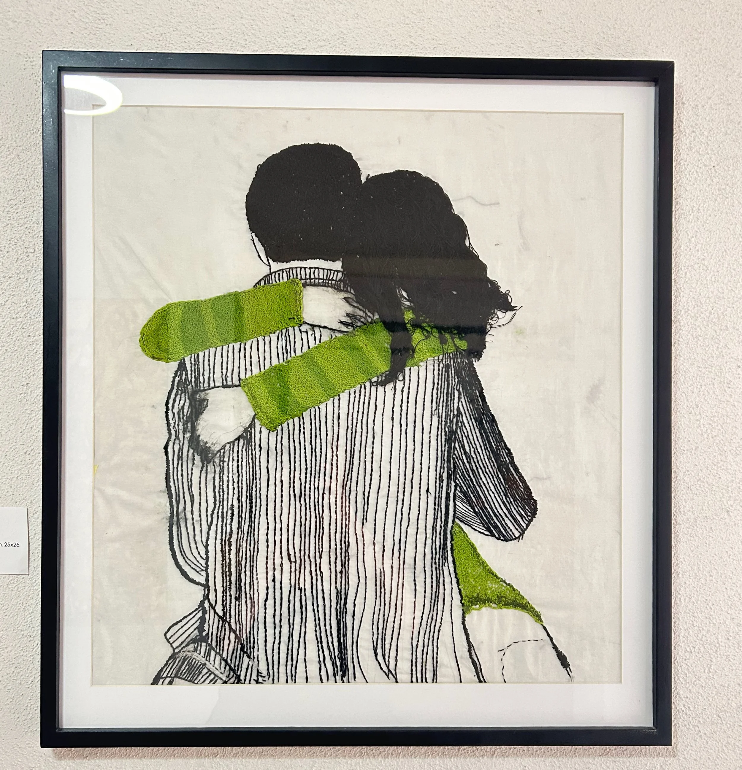 "Entangle Me"
Hand embroidered on cotton lawn. 25×26 inches. Framed.