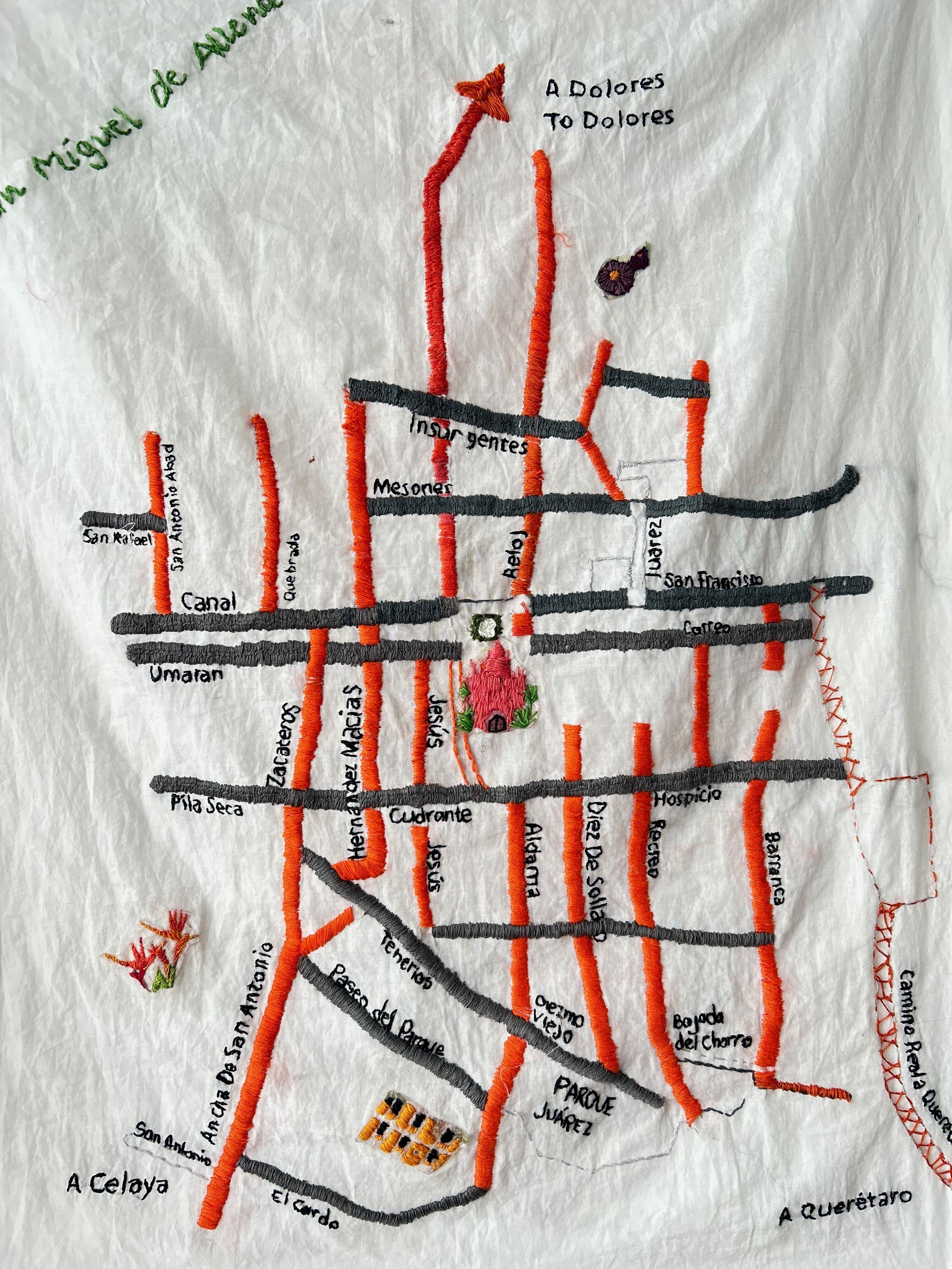 Hand-Embroidered Map of Centro, San Miguel de Allende