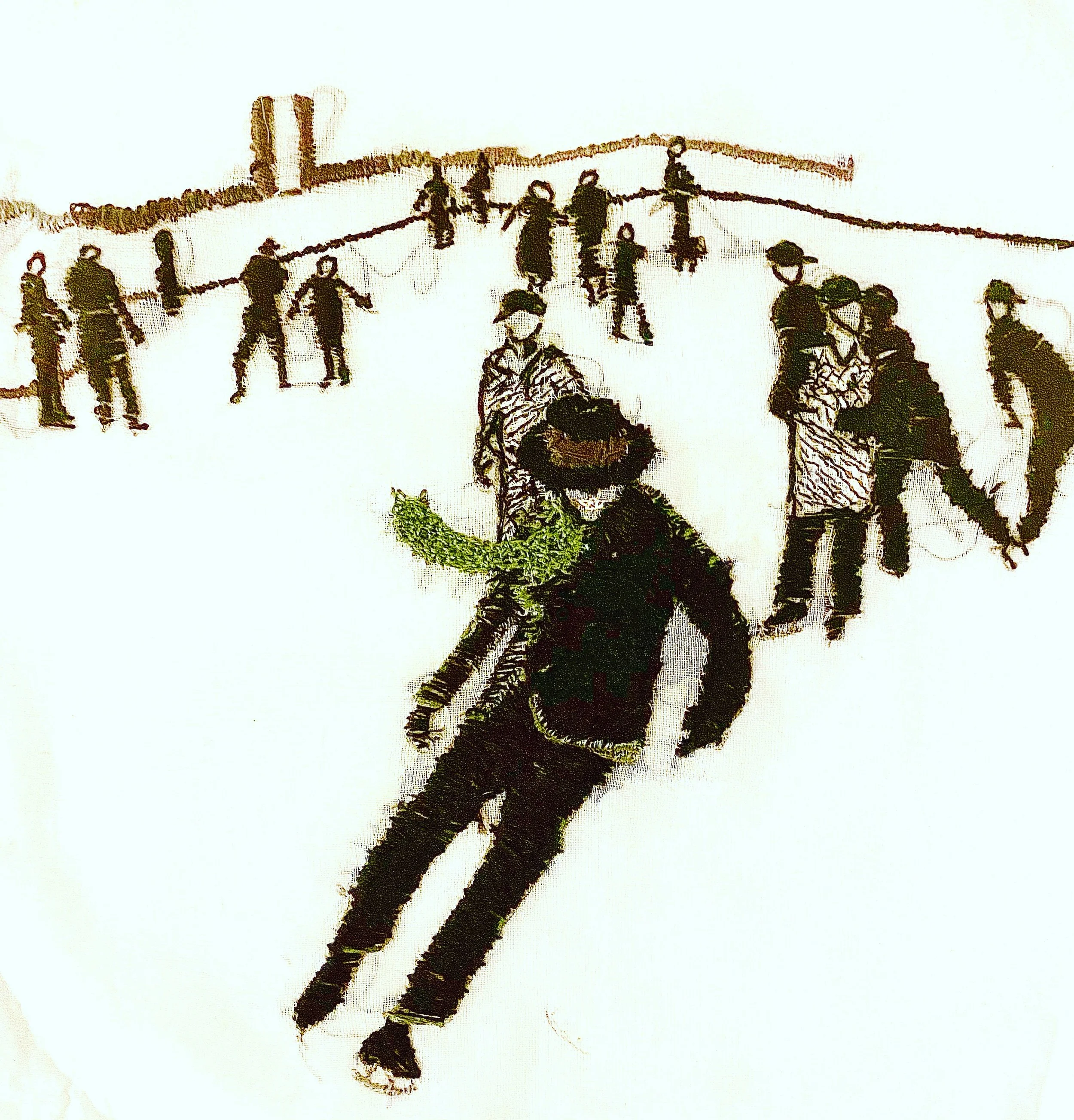 Man Iceskating
Embroidery on cotton voile, 8×10 inches.