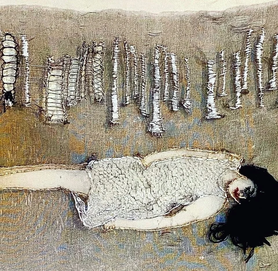 Girl Who Fell Asleep in the Woods
Hand embroidered on silk organza, 8×10.