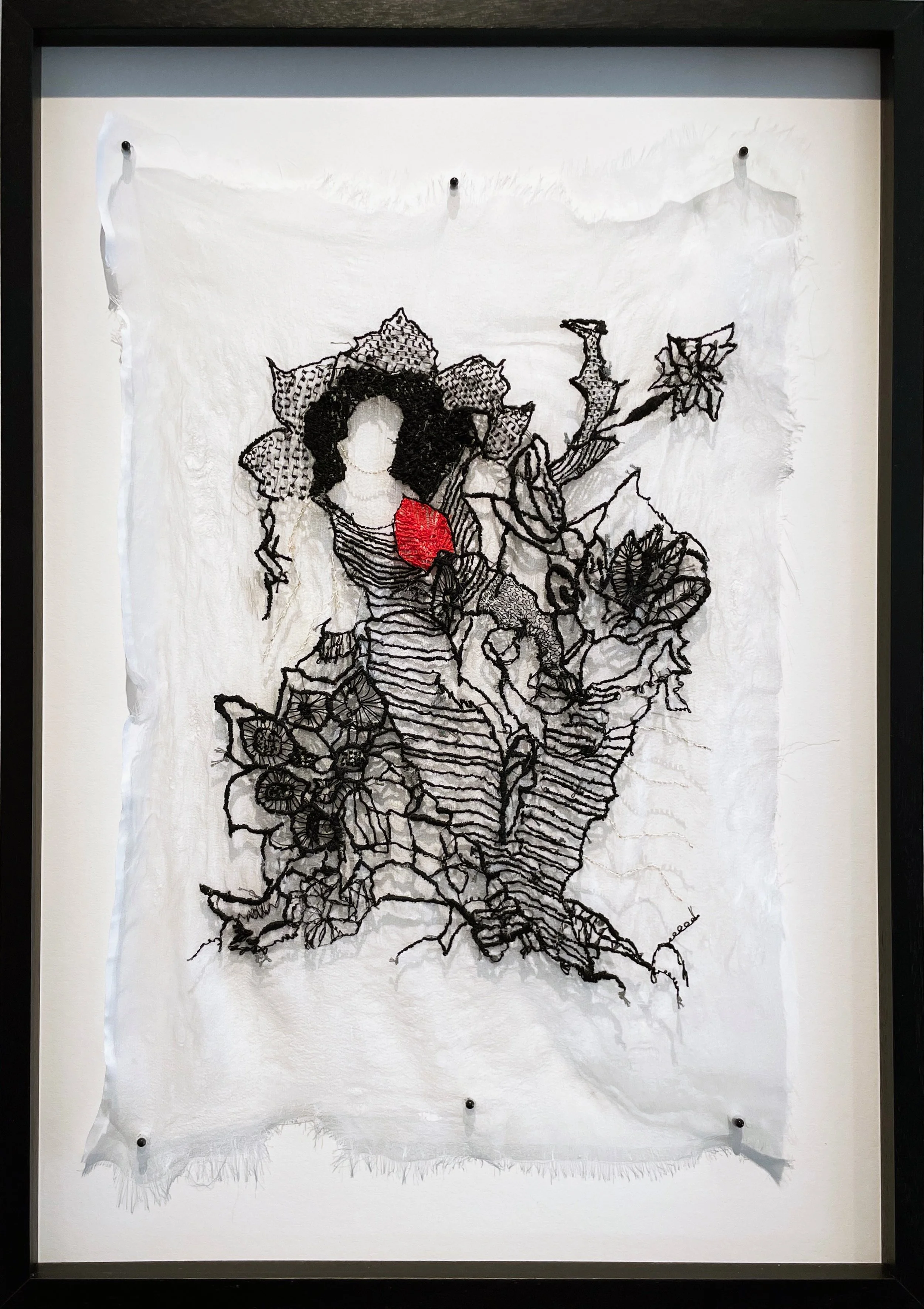 Recondite 
Hand embroidered on silk gauze. 11×17 inches.