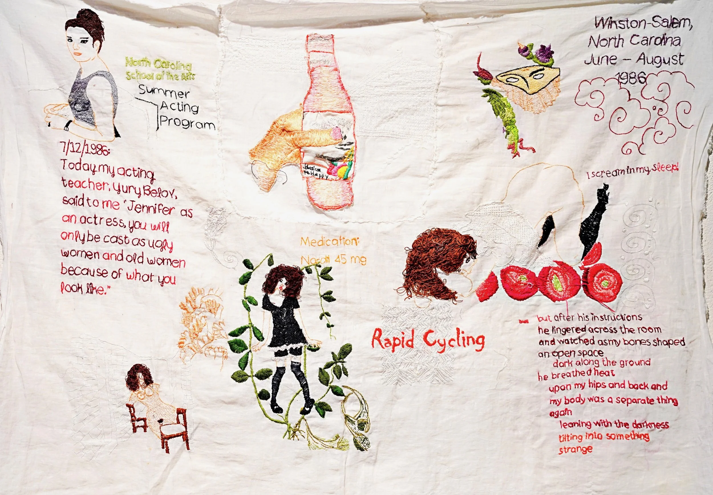 “ W i nst on-S al em , N C J une-A u g ust 1 9 8 6”
Hand embroidered on cotton voile.