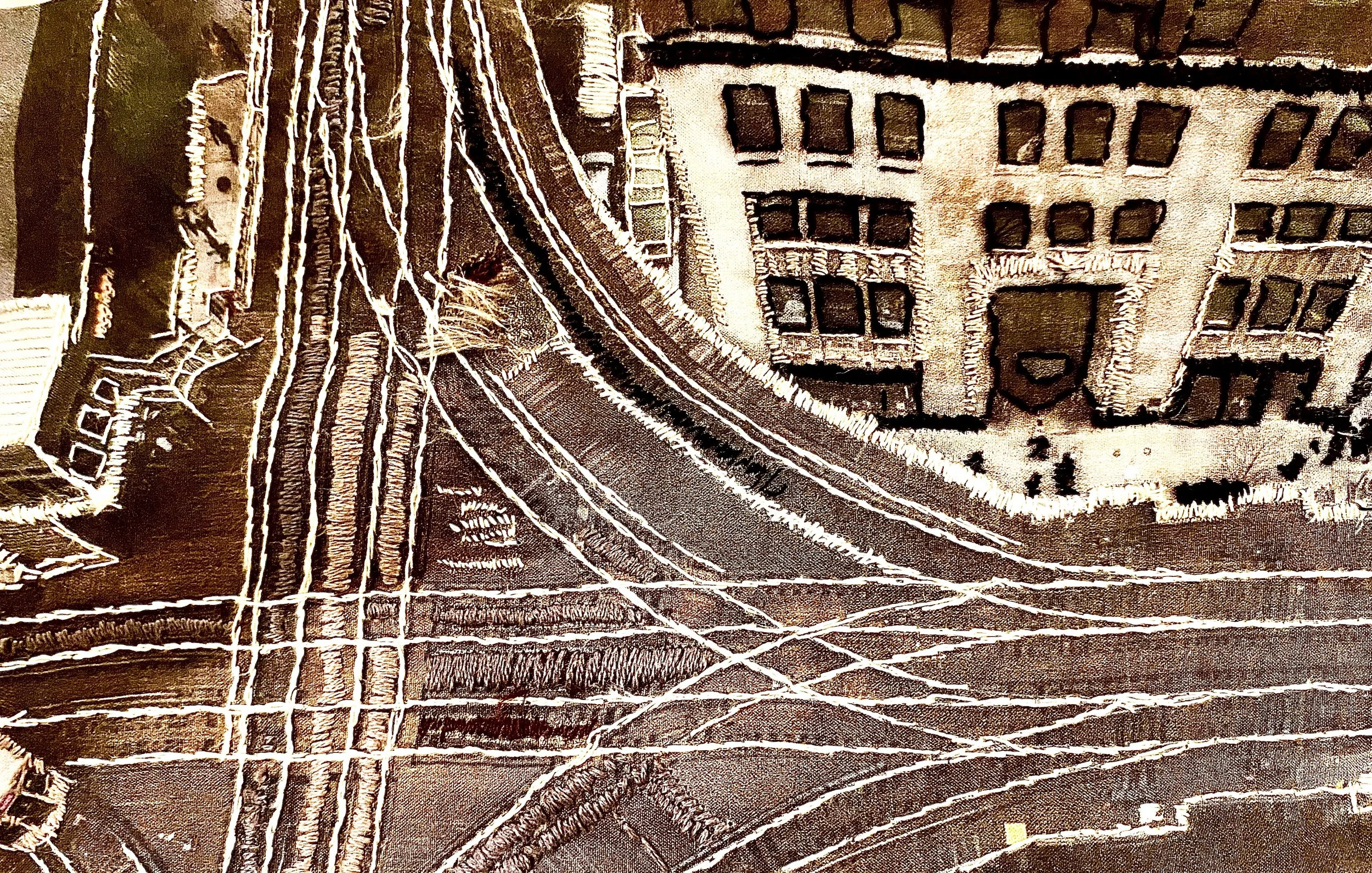 Chicago El Tracks
Embroidery on silk.  8×10 inches.
