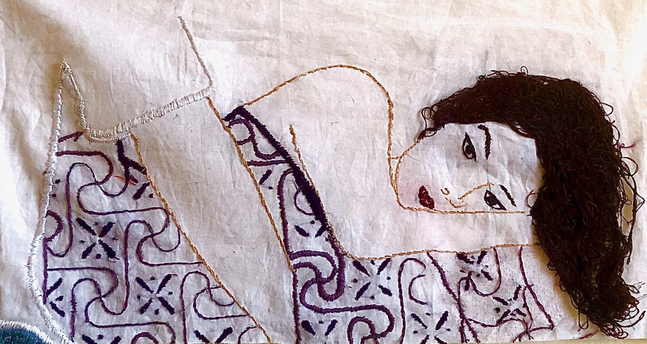 Last Morning in Beirut
Hand embroidered on cotton voile.  8x10 inches.