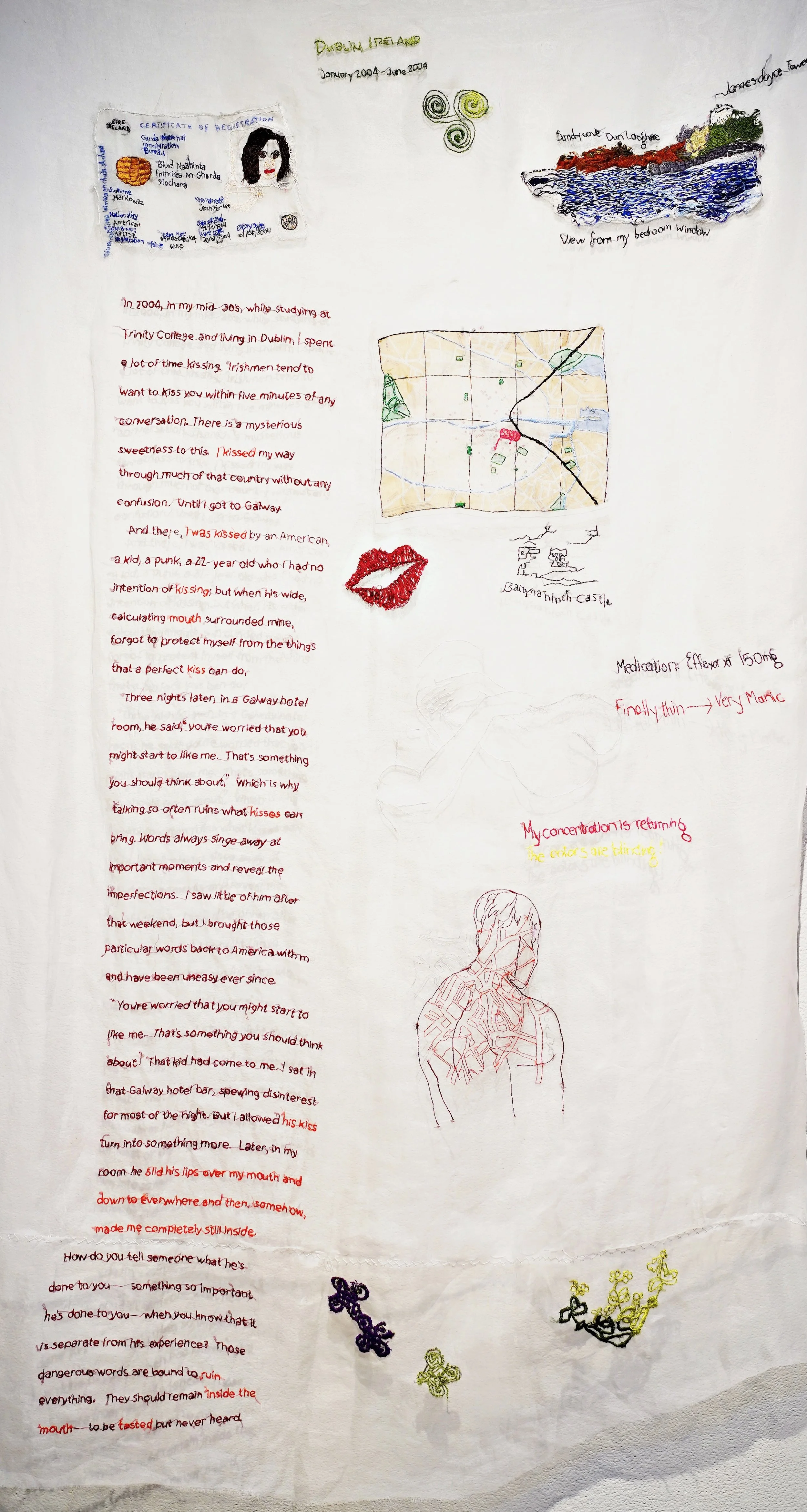 " D ub l i n , I r el and , J anuar y-J une 2 0 0 4"
Hand embroidered on silk organza.