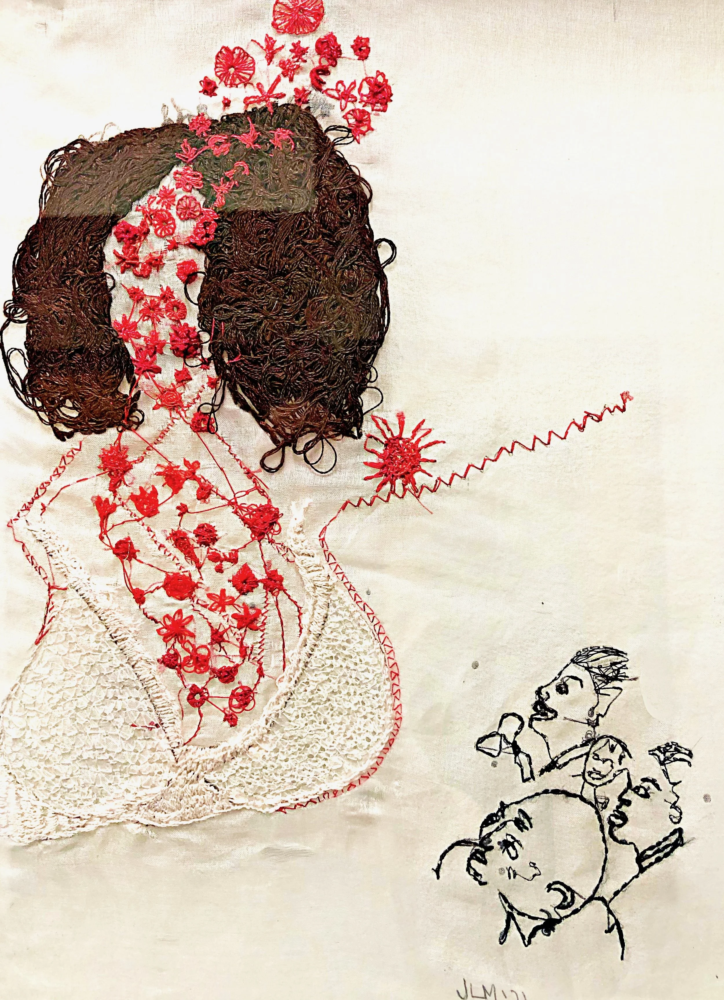 "At 17"
Embroidery on silk guaze, 11×17 inches.