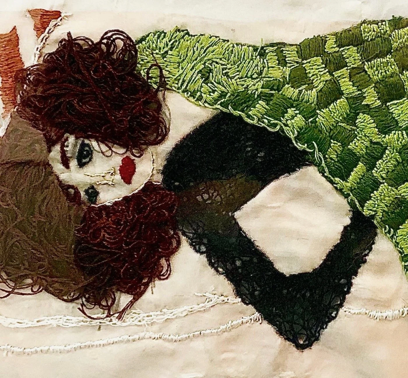 Girl in Bed
Embroidery on cotton voile, 8×10 inches.