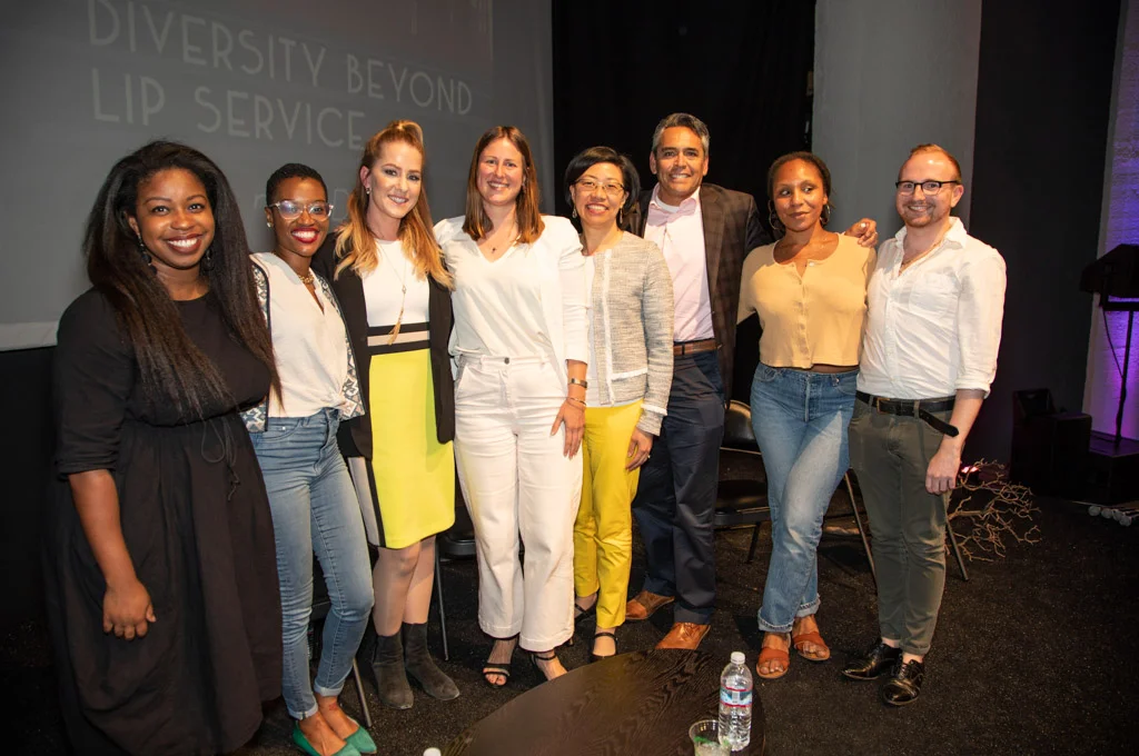 Left to right: Julia Weatherspoon (moderator), panelists Tamyra Walker, Clair Farley, Anna Muessig, Rosa Sheng, Chris Iglesias, co-organizers Morgan Pegus-Thomas and Nick Ross
