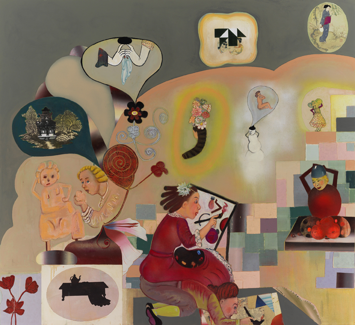 3 Dilettante Artists (The Love of Outsiders), 64" × 70", mixed media and collage on canvas, 2013