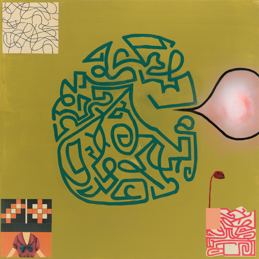 In Praise Of Folly—The Maze Speaks, 36" × 36", mixed media and collage on canvas, 2013