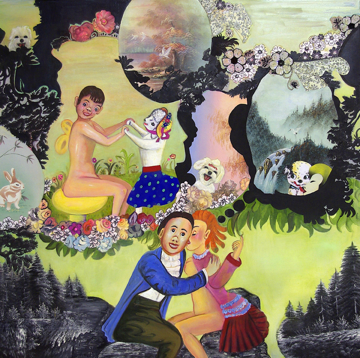A Complicated Story of Unintentional Detours, 60" × 60", mixed media and collage on canvas, 2008