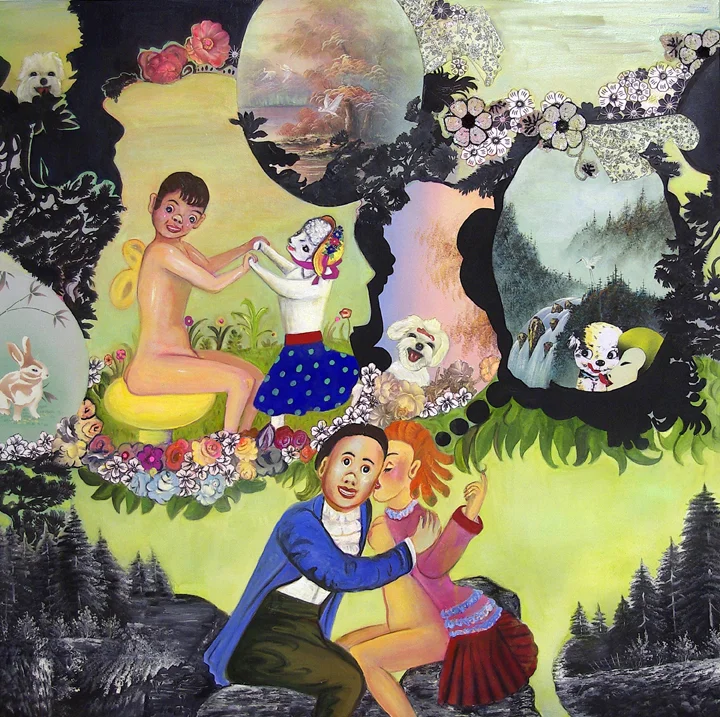 A Complicated Story of Unintentional Detours, 60" × 60", mixed media and collage on canvas, 2008