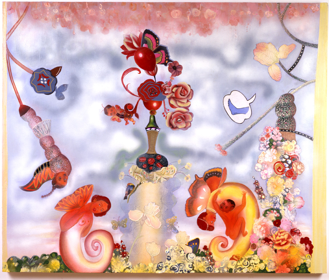 A Blink and a Nod in the Garden, 60.5" × 84", mixed media on canvas, 2002