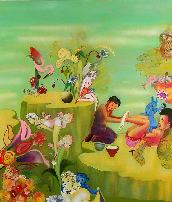 Harvesting Women, 70" × 60", mixed media and collage on canvas, 2006