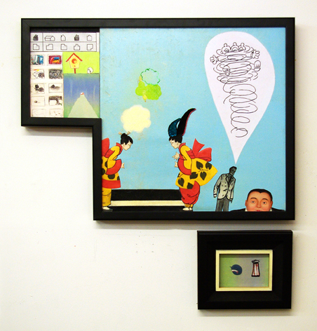 Kerfuffle: The Result of Arguing, 32" × 30", mixed media and collage on canvas, 2008