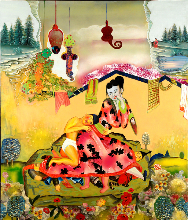 Naughty Little Things, 70" × 60", mixed media and collage on canvas, 2008