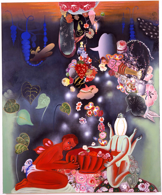 Perpetual Offerings, 96 x 68, mixed media and collage on canvas, 2002