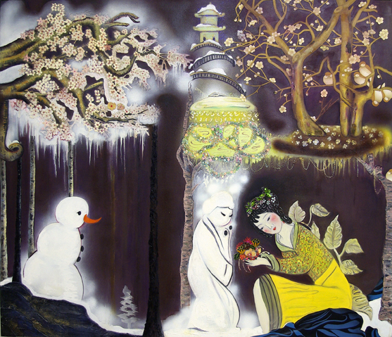 Reluctant Bride, 60" × 70", mixed media and collage on canvas, 2008