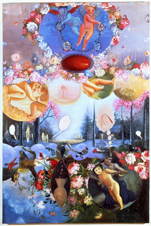 Manic Eros, 72" × 48", mixed media on canvas, 1995
