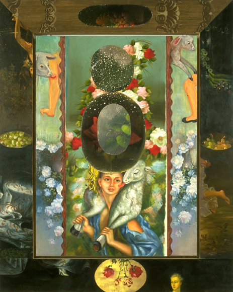 Ornaments of Speech (Licking the Skin), 60" × 48", mixed media on canvas, 1994