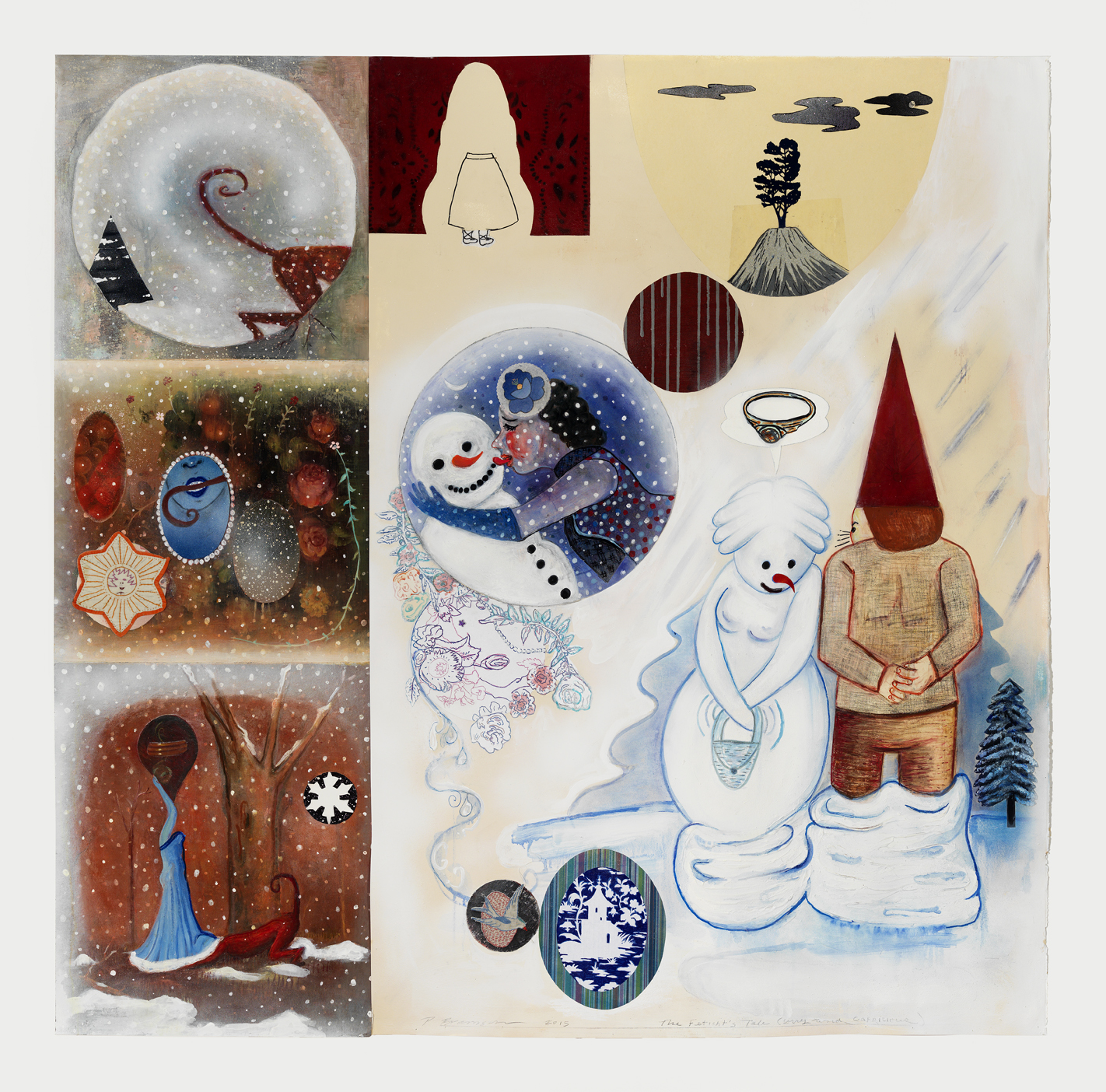 A Winter Fable (The Fetishists), 60" × 60", mixed media and canvas on paper, 2016